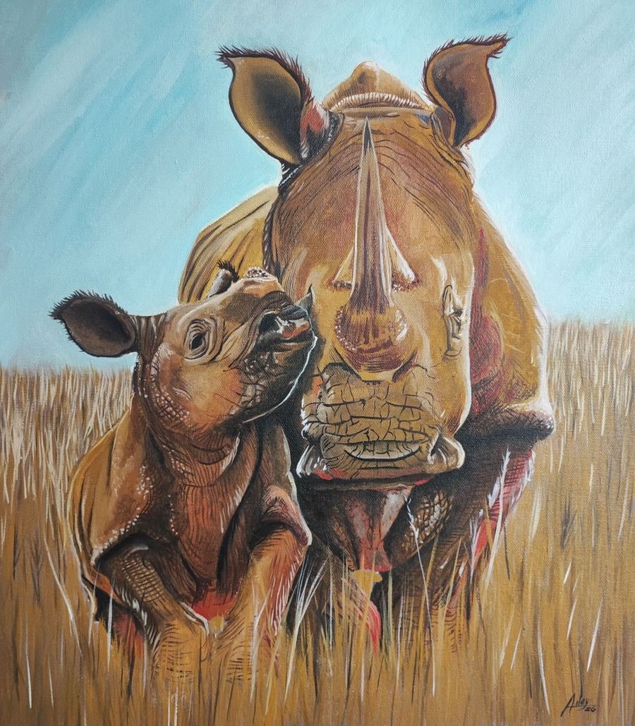 Mãe e Filho Rino, óleo sobre tela, 34x41cm